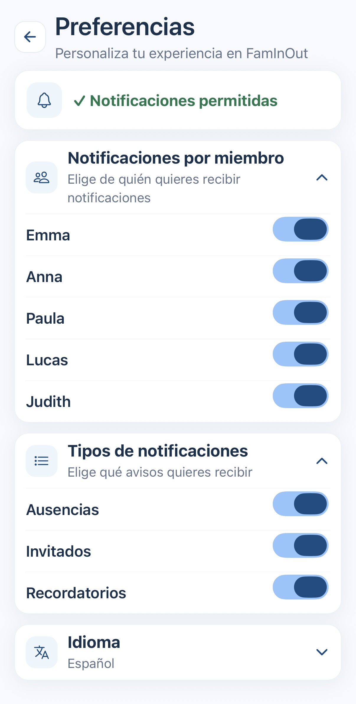Captura original de Preferencias de FamInOut